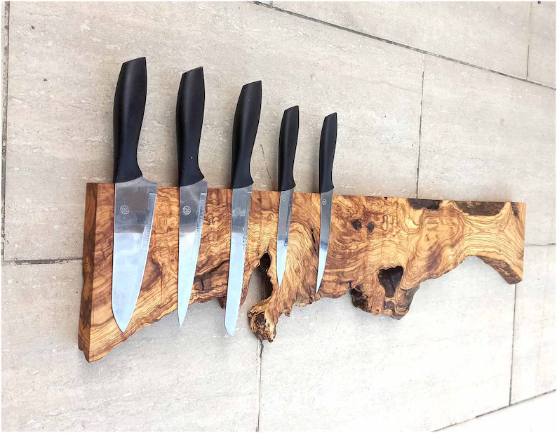 Magnetic Knife Holder, Kitchen Knife Holder, Made to Order Olive Wooden Knife Holder, Live Edge Knife Rack, Knife Stand,Knife Block