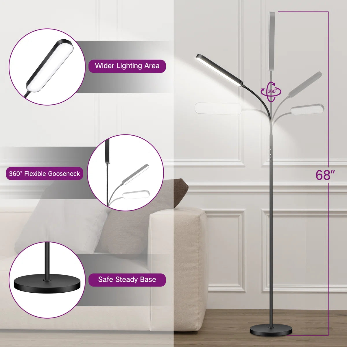 63.6'' Standard Floor Lamp With Remote Control And Bulb Included