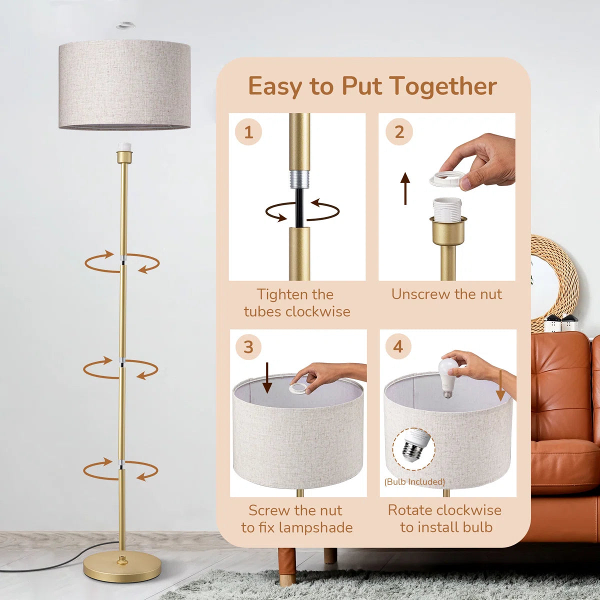 63.6'' Standard Floor Lamp With Remote Control And Bulb Included