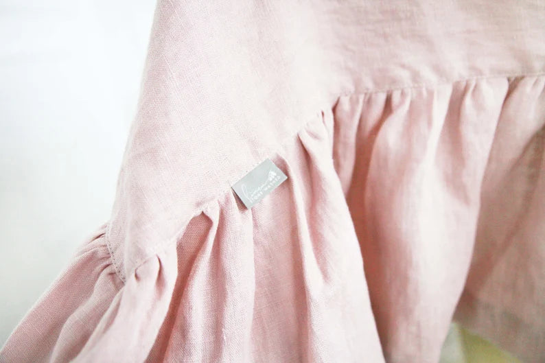 Linen Ruffled Dusty Rose Tablecloth | Custom Pastel Tablecloth From Soft Stone Washed Linen | Pink Handmade Tablecloth With Ruffle