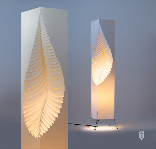 Leaf Floor Lamp 107 cm (3'6) On Wire Stand, Handmade in Prague, Modern Living Room Decor, Eco Friendly Packaging | Organic Resin Paper