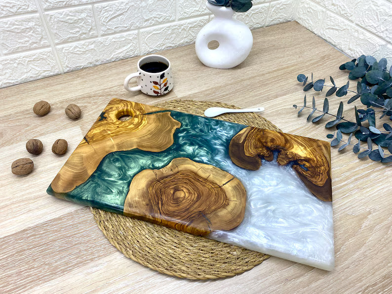 Personalized Charcuterie Board, Custom Cutting Board, Resin and Olive Wood Cheese Board, Kitchen and Dining, Epoxy Resin Art, New Home Gift